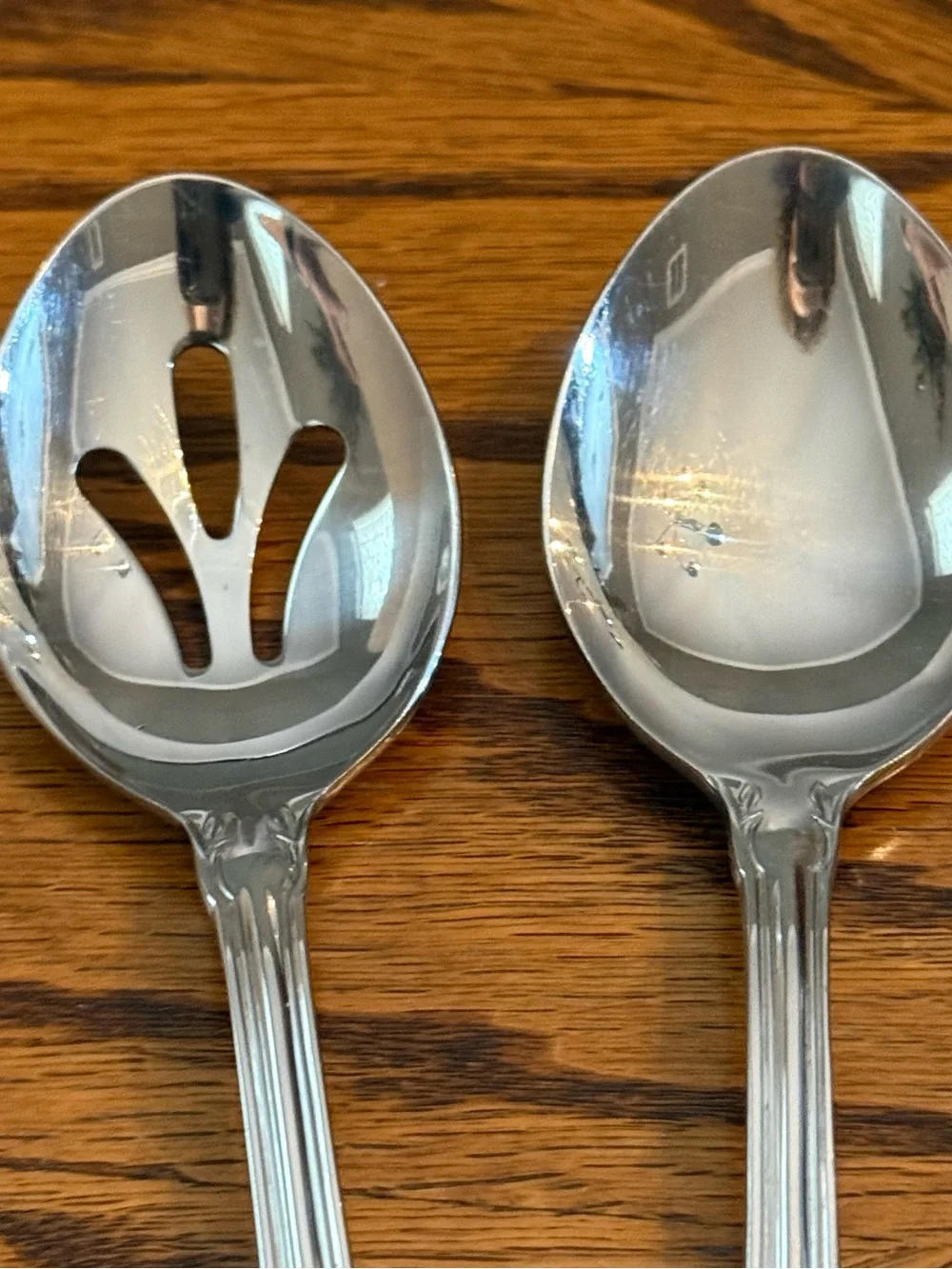 Reed & Barton Silver Tone Ornate Solid and Slotted Serving Spoons